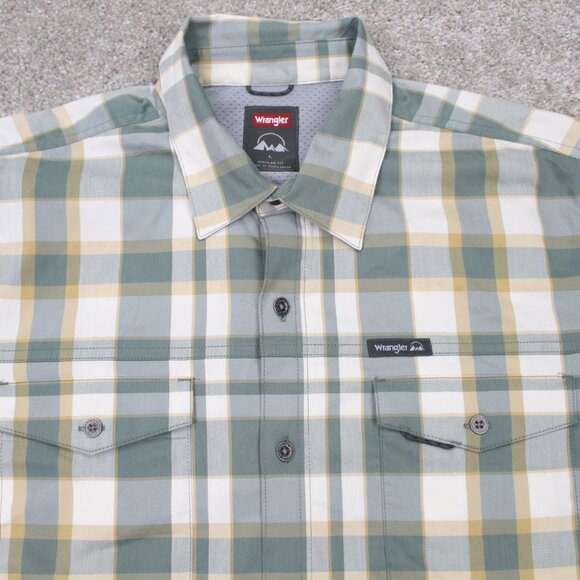 Wrangler Shirt NWT Mens Large Green/Yellow Regular Fit Roll Sleeve Stretch L/S - Picture 9 of 13